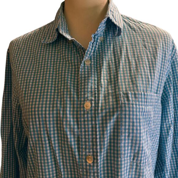 J.Crew Blue & White Gingham Button Down Shirt, Men's Size Medium - Picture 3 of 6